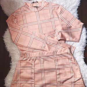 peach & white crop top & skirt stripe set